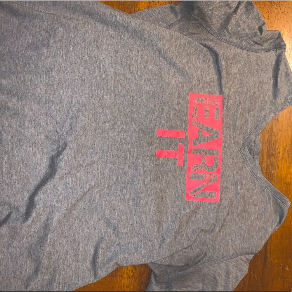 Gray reflective Earn it workout shirt